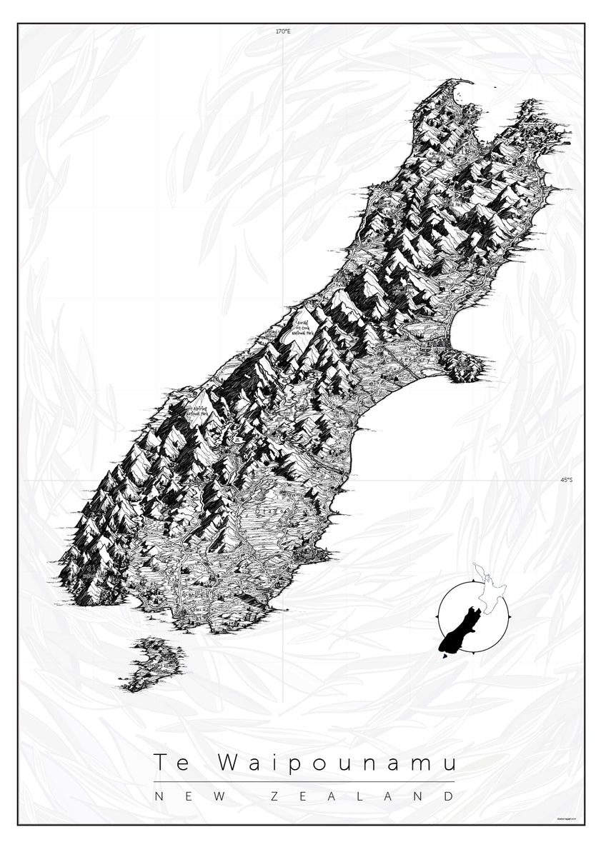 South Island New Zealand Map Art Denise Map Art 0569
