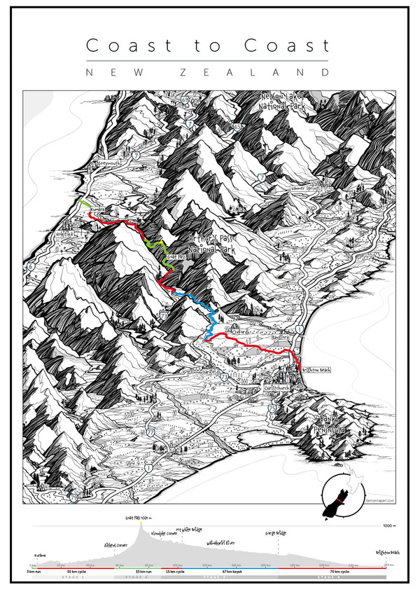 Coast_to_Coast_South_Island_cycle_race from west cost to east coast over Arthurs Pass