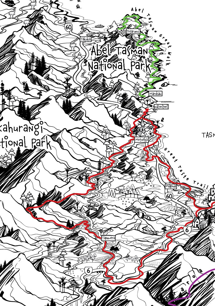 Nelson Tasman New Zealand in the South Island has the Able Tasman Trail and the Great Taste Trail.