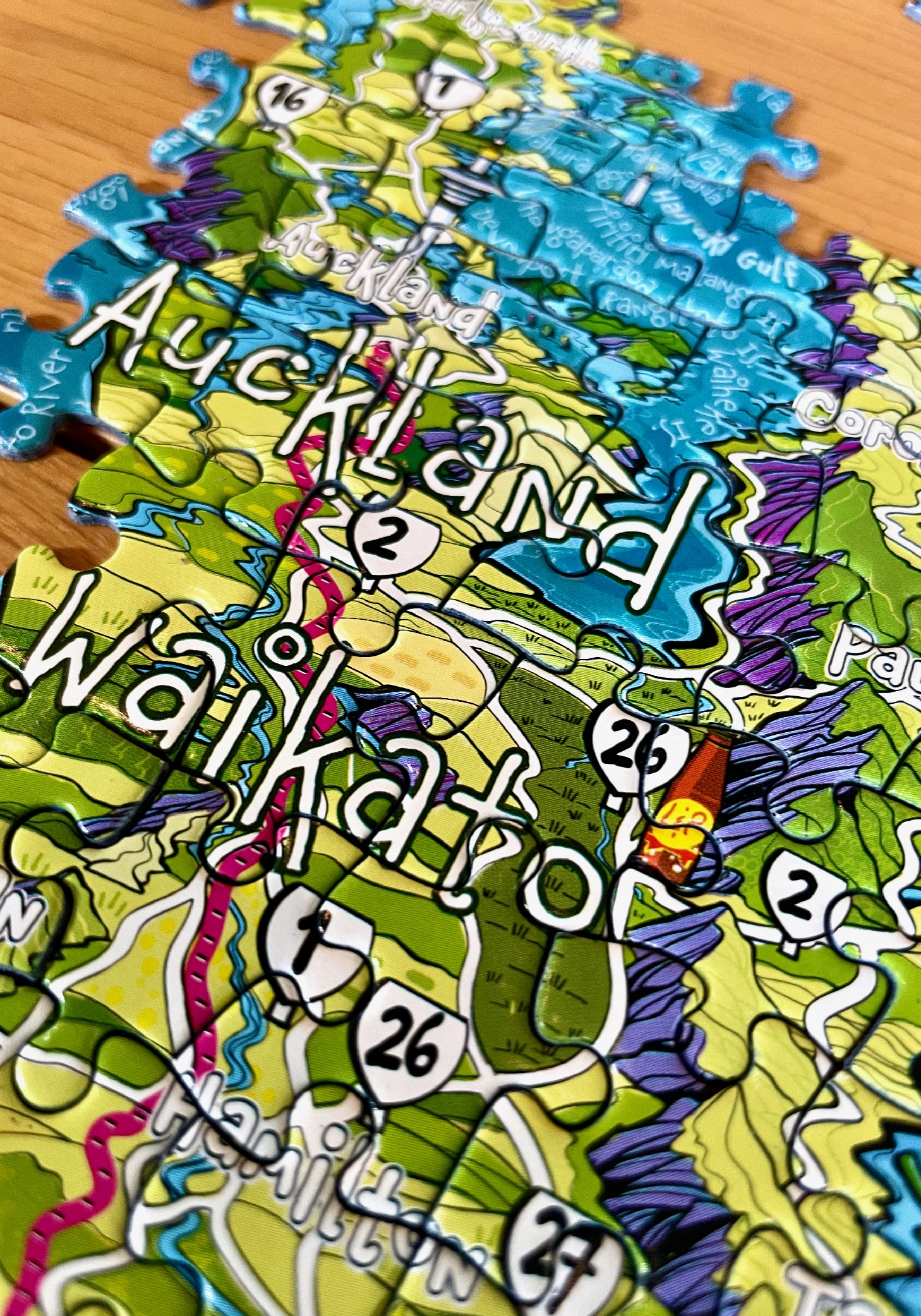 New Zealand map jigsaw puzzle of North Island showing Auckland, Waikato and Hamilton