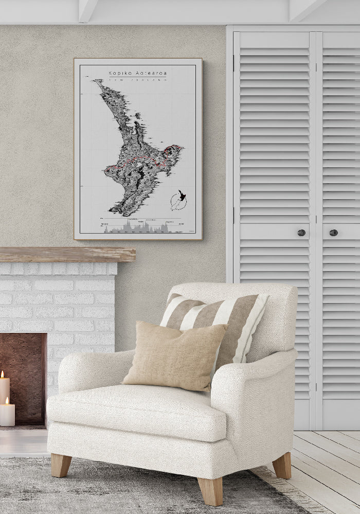 New Zealand map art work and prints is a great choice for any interior design or home décor