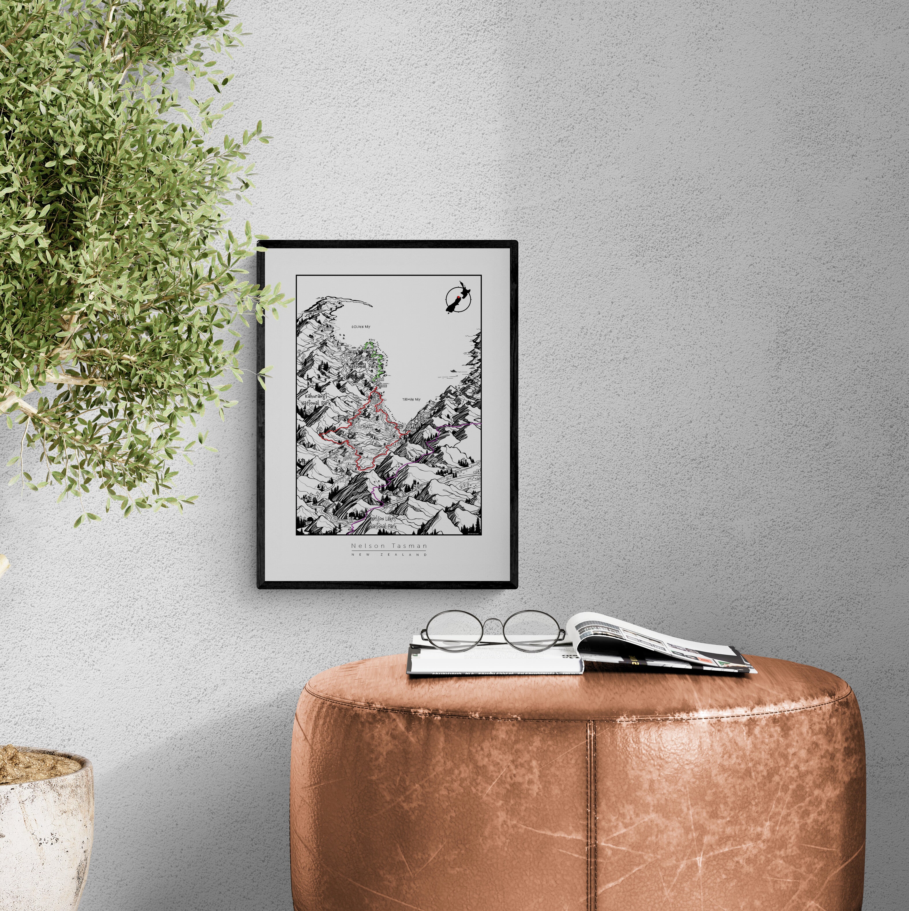 Nelson Tasman New Zealand map artwork is great for any interior design