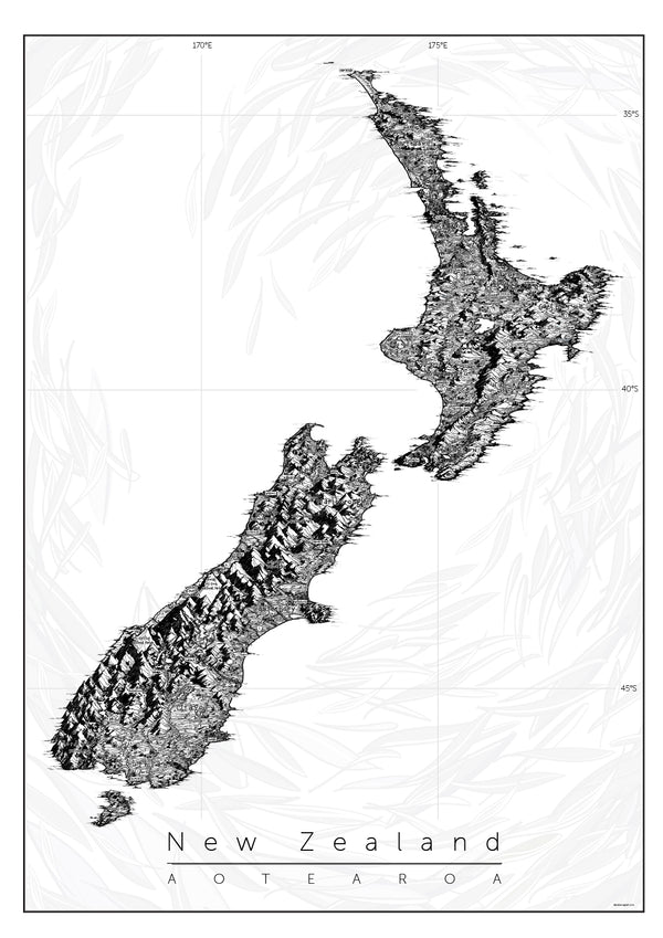 New Zealand Aotearoa map artwork