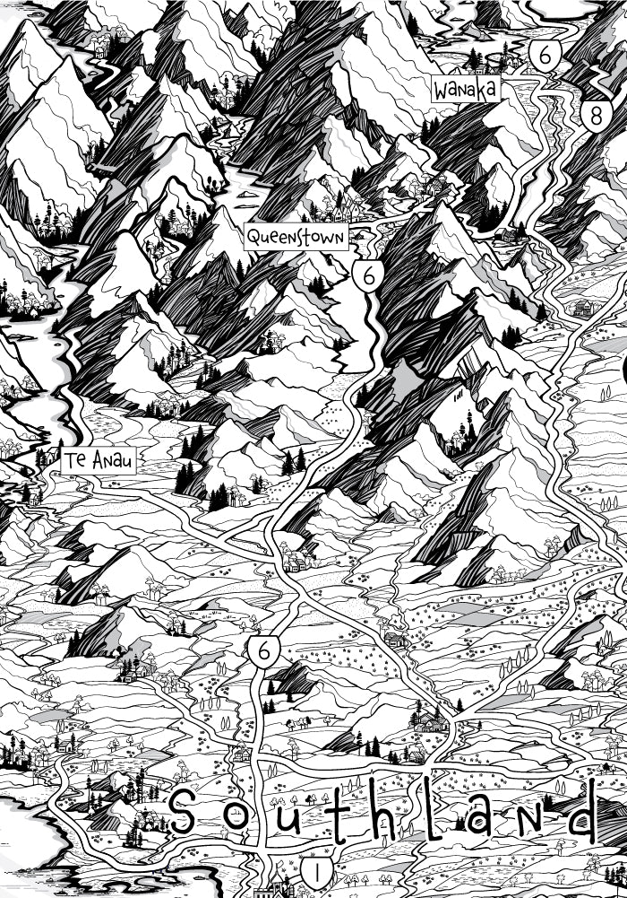 New Zealand hand-drawn map artwork