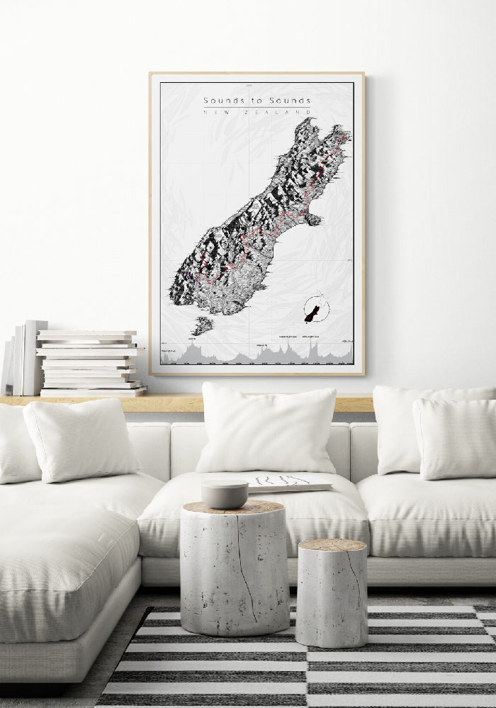 Sounds 2 Sounds Cycle Trail New Zealand South Island map artwork in home makes for great art