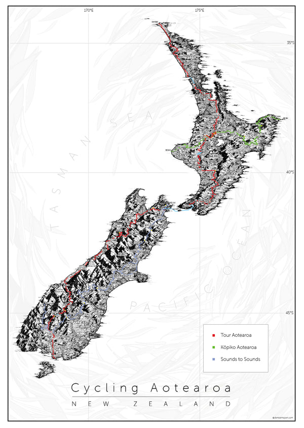 Top 3 cycle trail in New Zealand on one map Tour Aotearoa, Kopiko and Sounds to Sounds