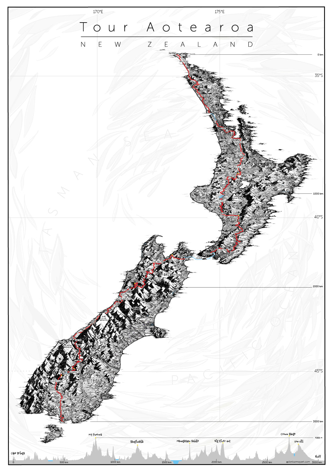 Tour Aotearoa Cycle Trail  map New Zealand