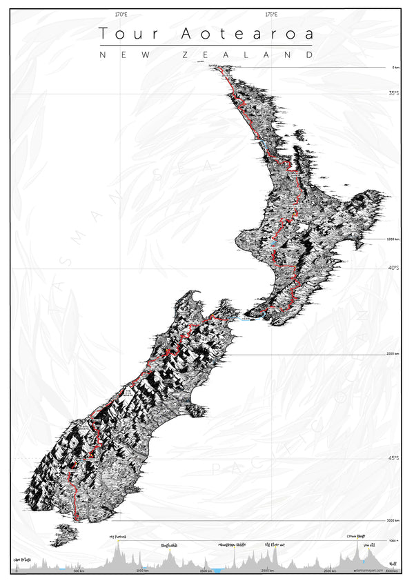 Tour Aotearoa Cycle Trail  map New Zealand