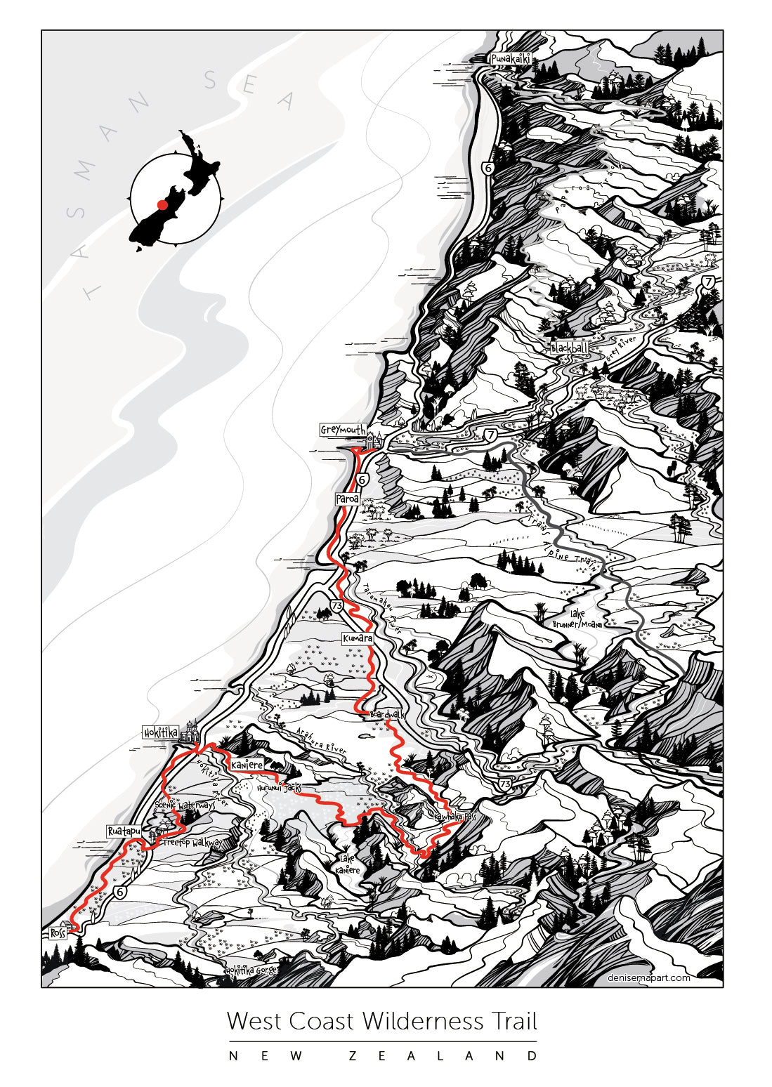 West Coast Wilderness Trail map West Coast South Island New Zealand